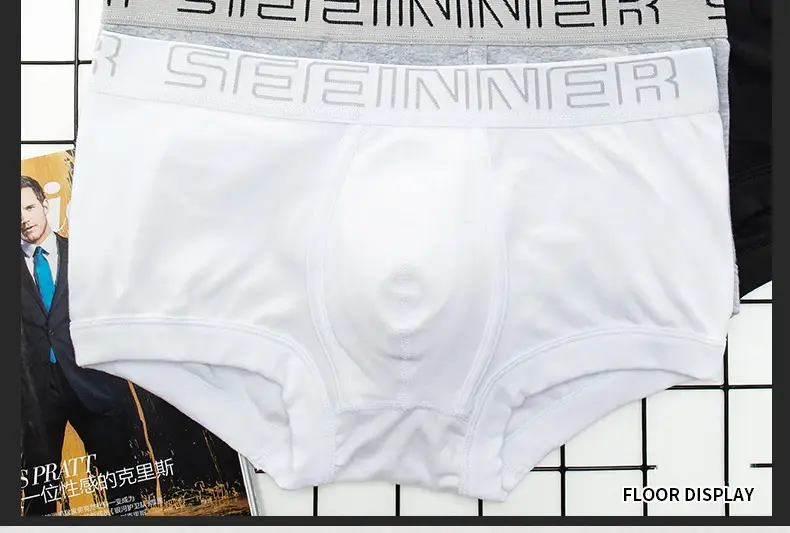 Seeinner Mens Boxer Shorts Cotton U Convex Pouch Underwear Soft Comfortable Underpants Cueca Masculina M-XXL Black White Gray