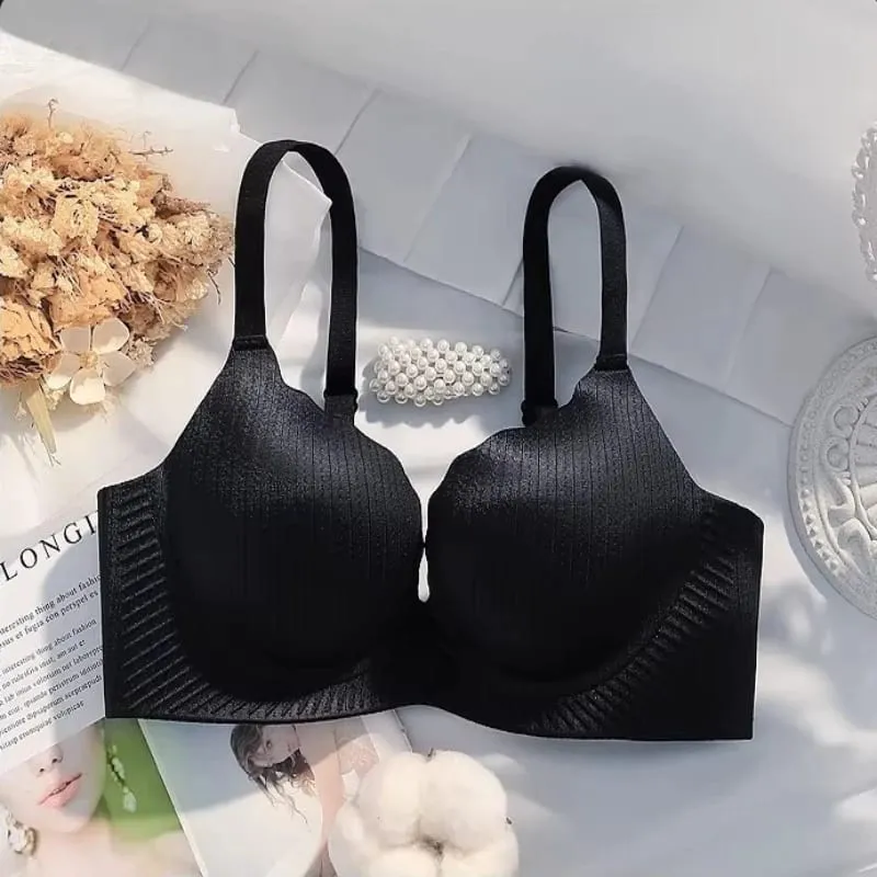 Feminino sólido grosso acolchoado wirefree sutiã conjunto sem costura conforto coleta lingerie push up suporte elegante ajuste para busto menor diariamente