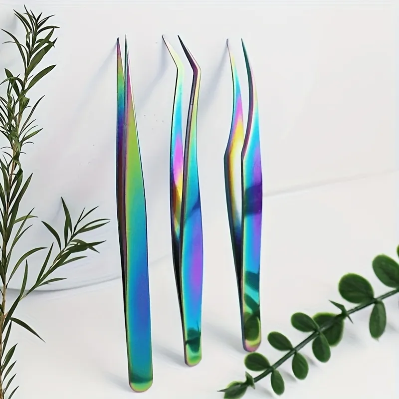 3 pçs conjunto de pinças de cílios de aço inoxidável conjunto multi-funcional ferramenta de maquiagem pinça de cílios pinça de remoção de cabelo pinça pontiaguda