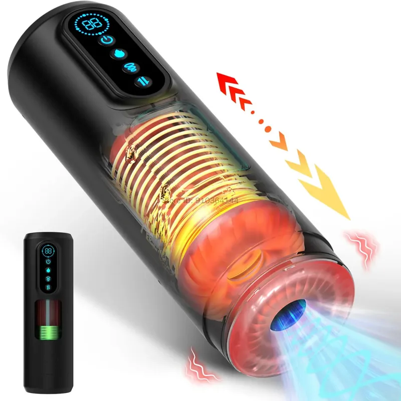 Sucção telescópica automática aquecimento masturbador masculino realista pênis bomba bolso buceta 9 máquina de sexo vibratório brinquedos sexuais para homem