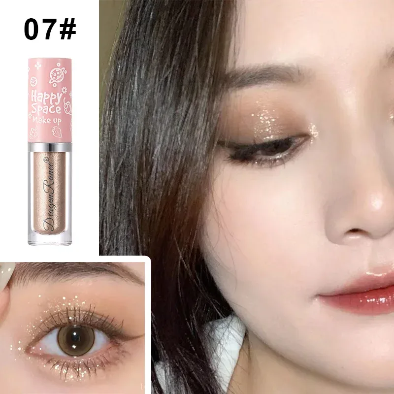 Sombra perolada com glitter líquido, maquiagem de longa duração, delineador brilhante, caneta de bicho da seda, iluminador cosmético