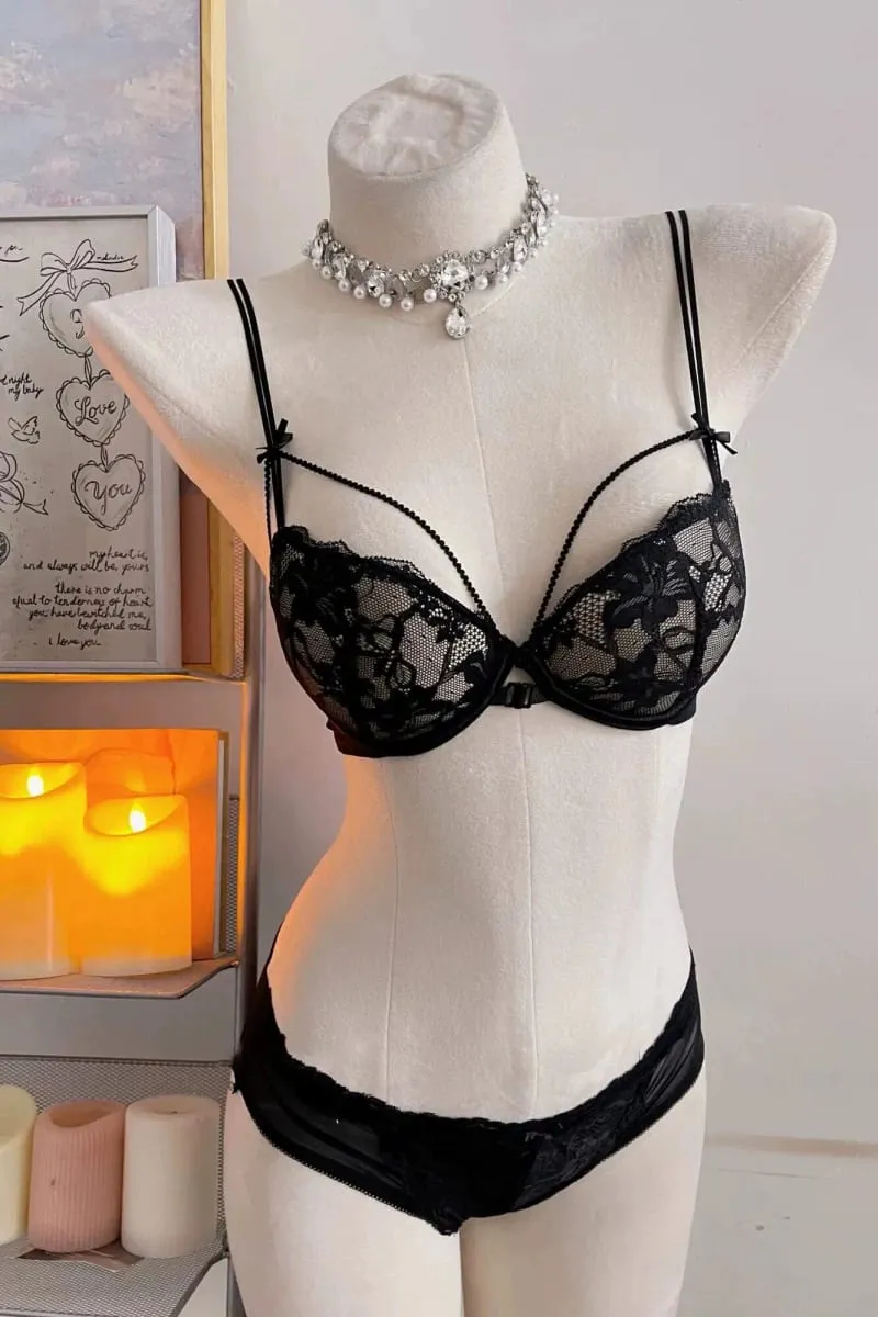 Minimal Coquette Lace Front Clasp Bra & Set Wirefree Thin Straps Beauty Back Side Wrap Support Small Bust Curvy Light Intimates