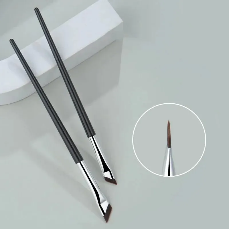 Pincel de delineador de ponta angular, 2 peças, ultra fino, pincel de sobrancelha plano, curvo, ferramentas de maquiagem de delineador fino
