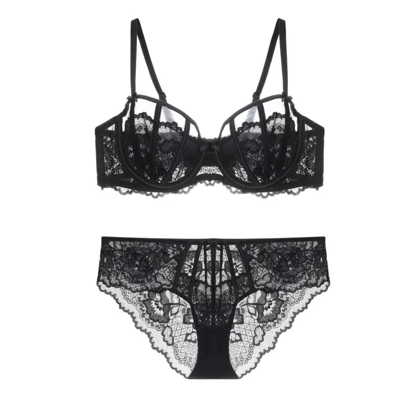Beautiful Embroidered Floral Lingerie Set With Lined Comfortable Bra And Underwear Wired Bra And Panties For Outerwear Daily