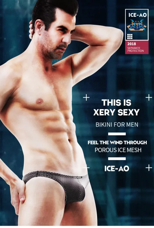2PCS Tight ice silk transparent briefs men's small briefs mesh eyes youth bottoms breathable