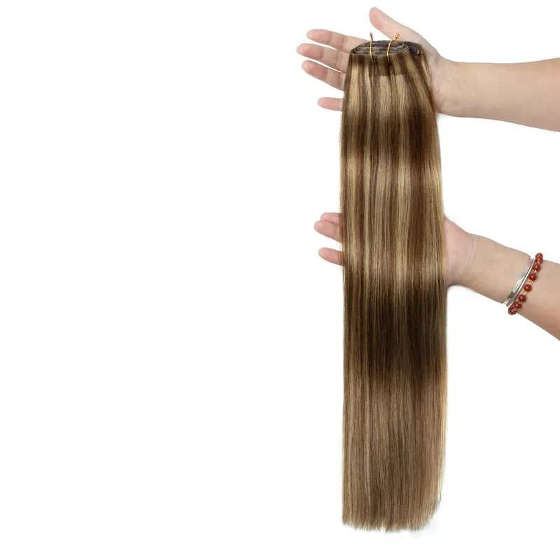 Feminino leve clipe em extensões 7 pçs conjunto invisível fita do plutônio trama injetado plutônio natural cabelo humano 12-24 polegada adicionando comprimento uso — image 11