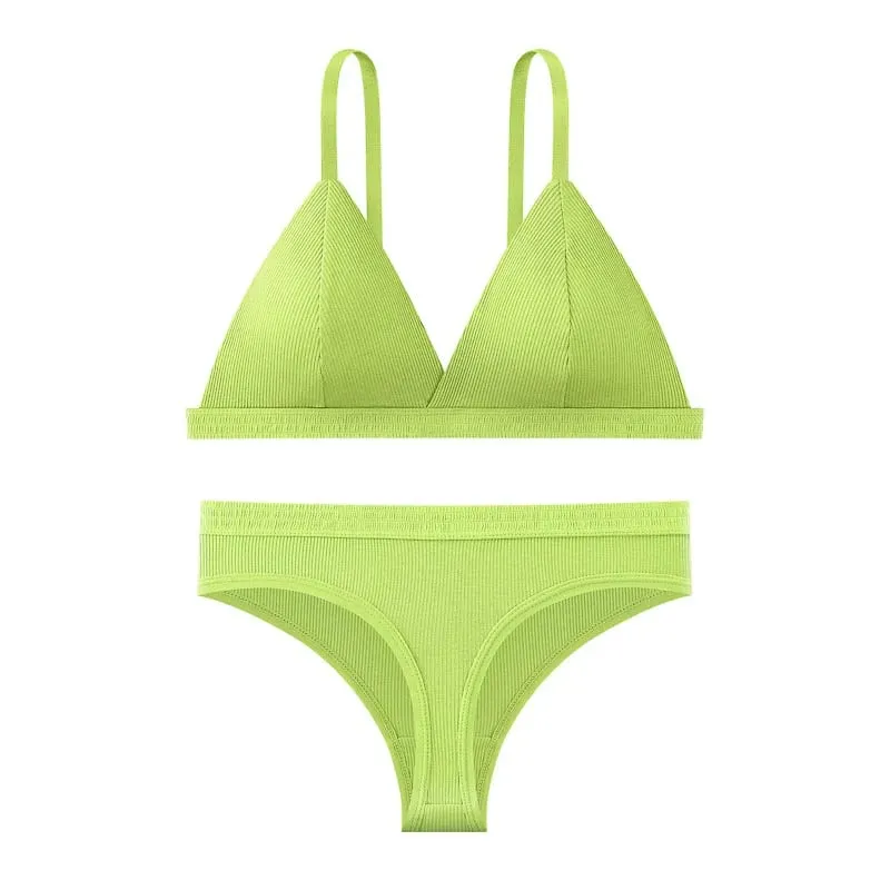 Conjunto de sutiã e calcinha sem costura cor sólida bralette fino sutiãs sem fio cintura baixa tanga lingerie sexy conjunto roupa interior feminina