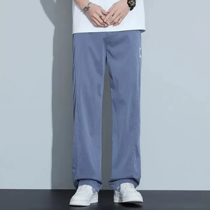 Calça jeans masculina fina de lyocell, verão, seda gelada, perna larga, solta, perna reta, elástica, calças ultrafinas, tamanhos M-5XL