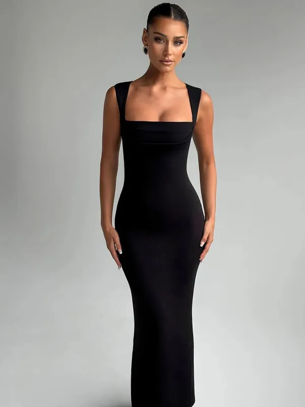 Hugcitar feminino elegante sólido gola quadrada alças sexy bodycon maxi vestido de baile verão feminino y2k roupas festa à noite aniversário