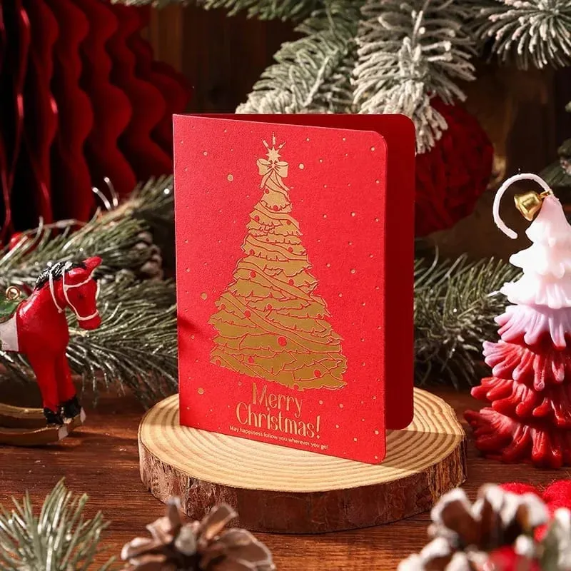 10 pçs vintage folha de ouro cartões dobráveis ​​de natal multi padrão bênção cartões de férias cartões de presente de ano novo
