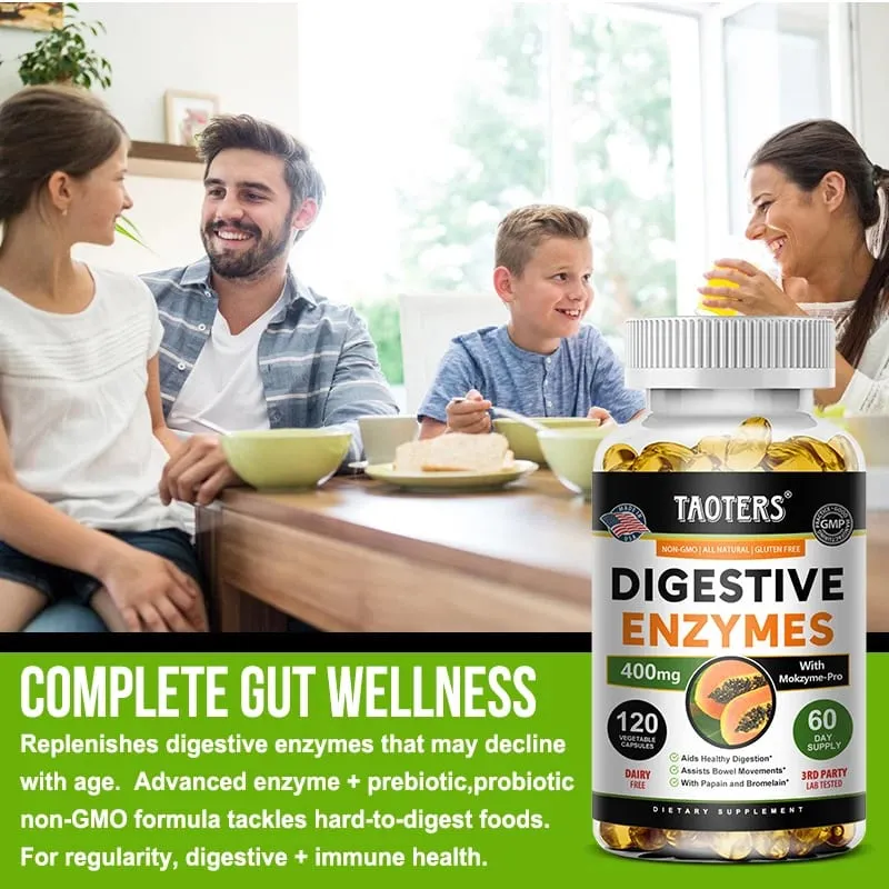 Enzimas digestivas contendo papaína e bromelaína ajudam a apoiar a digestão, melhorar a saúde intestinal, aumentar o metabolismo, melhorar a pele opaca