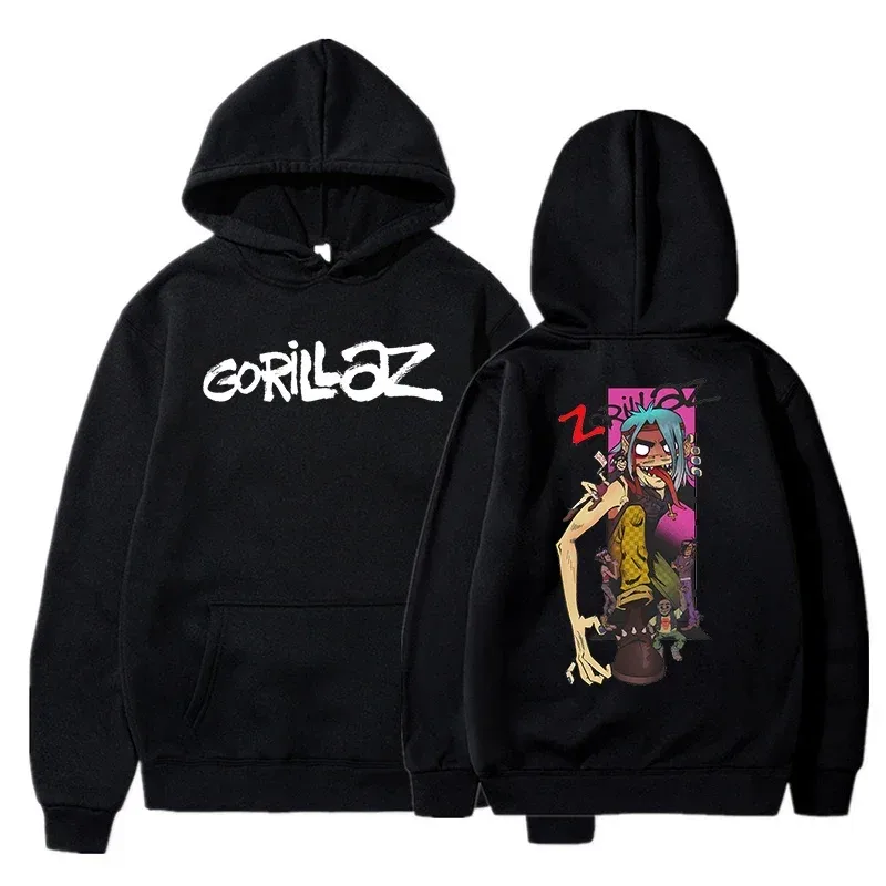秋冬套頭衫長袖寬鬆柔軟衛衣街頭服飾外套 Gorillaz 印花男女連帽衫