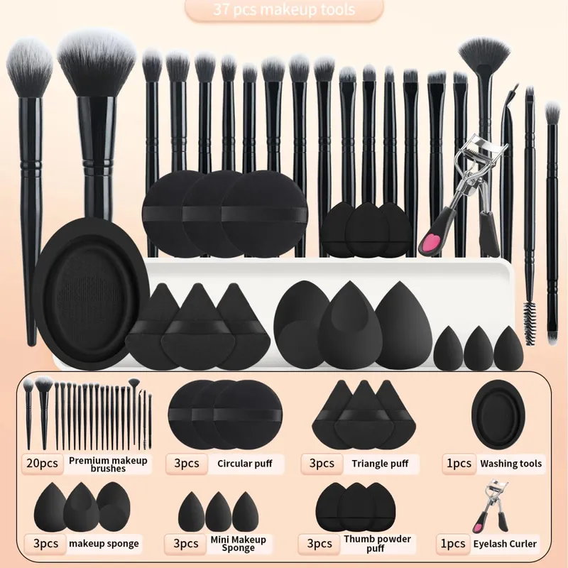 20 pincéis de maquiagem + 3 puffs de pó redondos + 3 puffs de pó triangulares + 3 ovos de beleza + 3 puffs de pó de dedo + 3 mini ovos de beleza + 1 washin — image 7