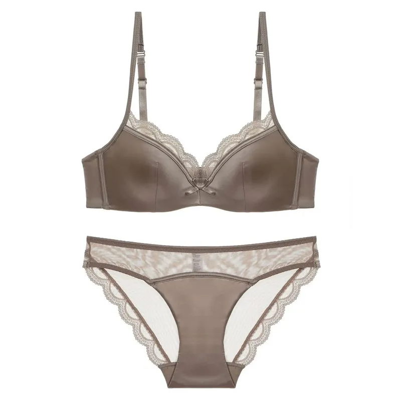 Conjunto de sutiã de renda sem costura de verão para busto pequeno fio macio anti-flacidez emagrecimento bralette & calcinha lingerie leve conjunto sexy