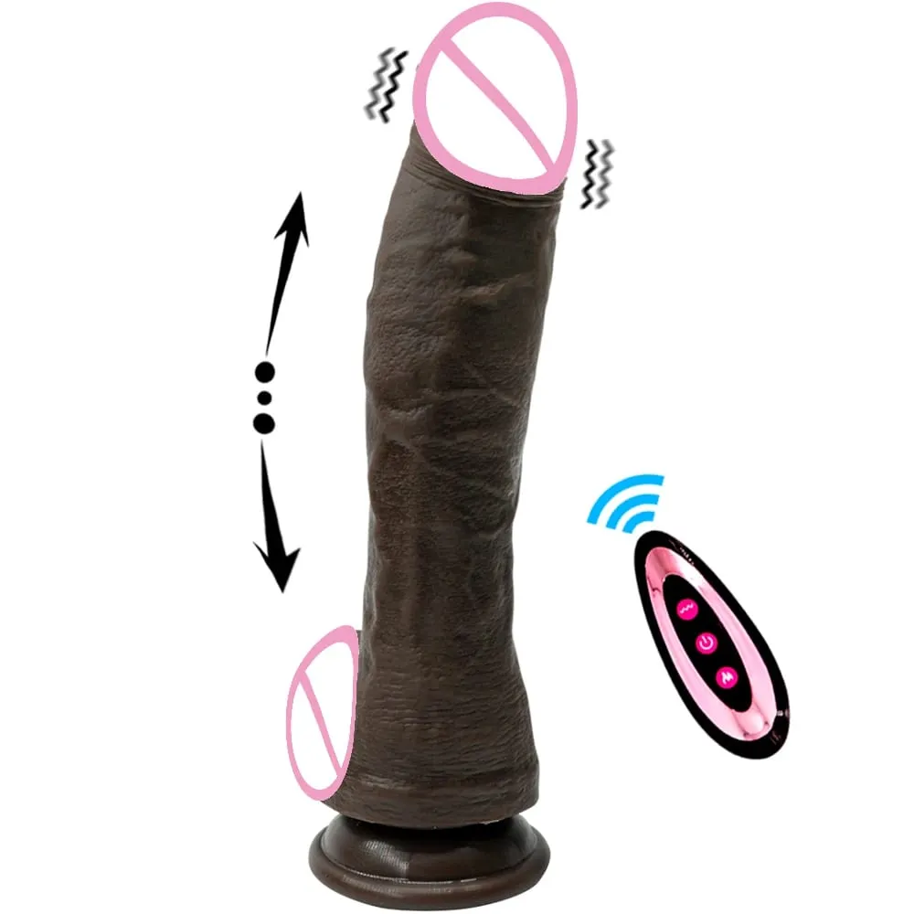 Black xxxL Telescopic Vibrating Dildo Vibrator Heating Thrusting Dildo Sex Toy G-spot Anal Stimulation Vibrating for Women — image 1