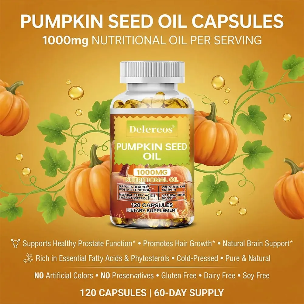 Cápsulas de óleo de semente de abóbora 1000 mg apoiam a bexiga urinária da próstata e a saúde do cabelo para homens, saúde cardiovascular não-OGM