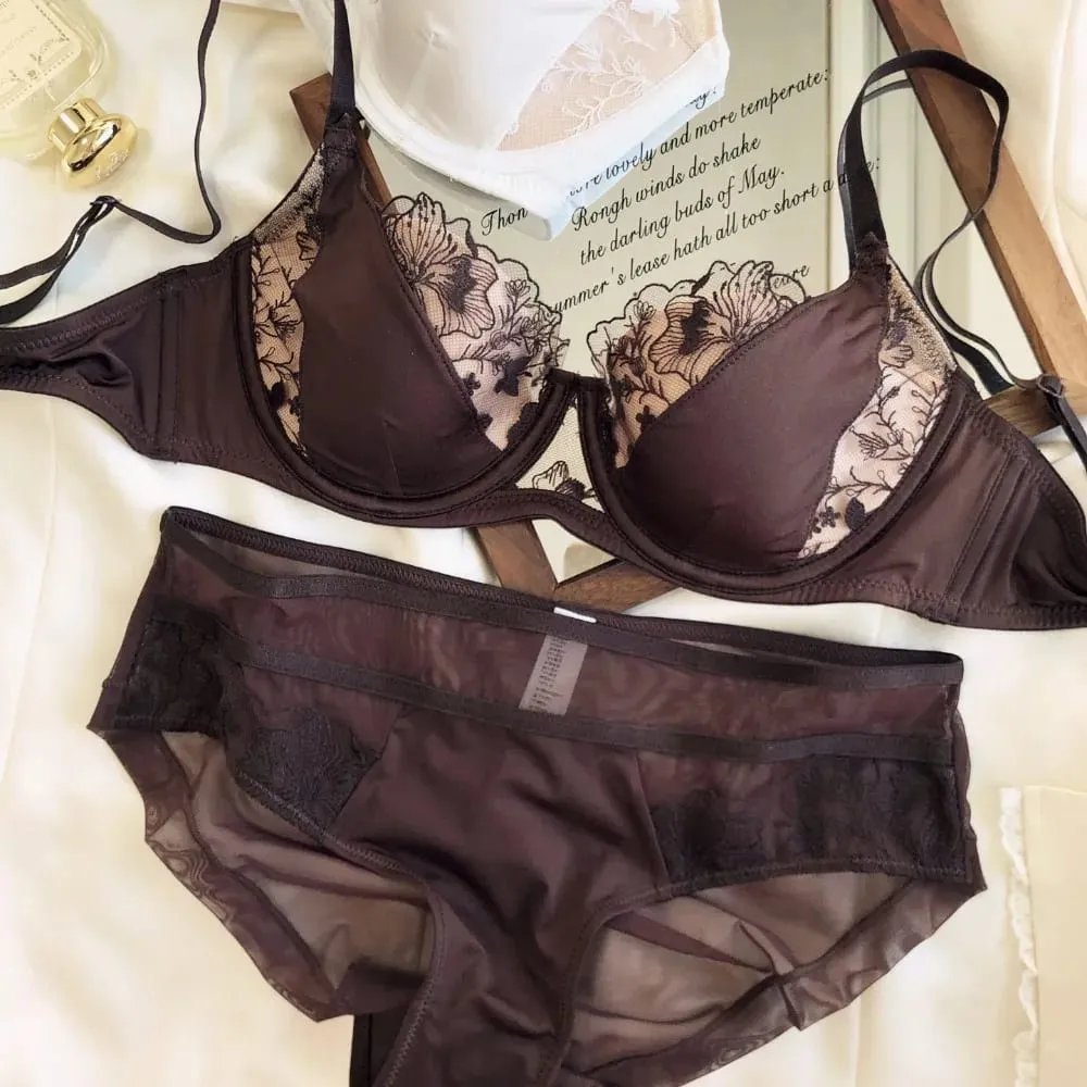 Conjunto de sutiã de renda bloco de cores retrô francês macio underwire minimizador copo fino suporte lingerie conjunto feminino tamanho 34-40abc