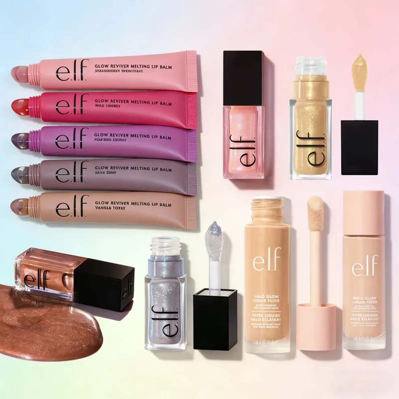 ELF Fashion Makeup Cosmetics Liquid Foundation Concealer and Brightening Lip Gloss with Flashing Lights Lip Oil Glossy Finish