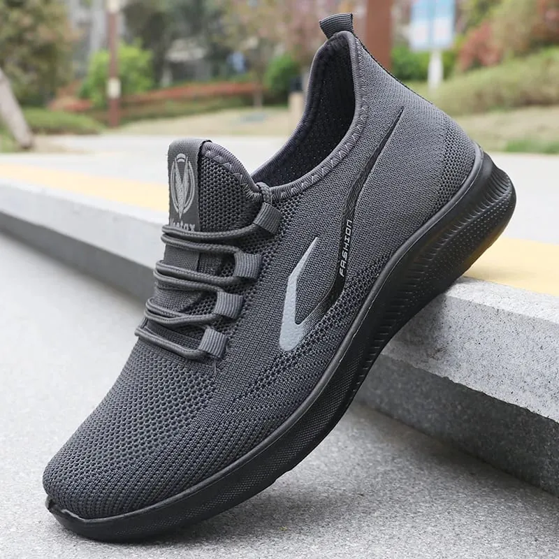 Tênis de corrida masculino de malha sólida e elegante – leve, respirável e antiderrapante – calçado esportivo perfeito para atividades ao ar livre