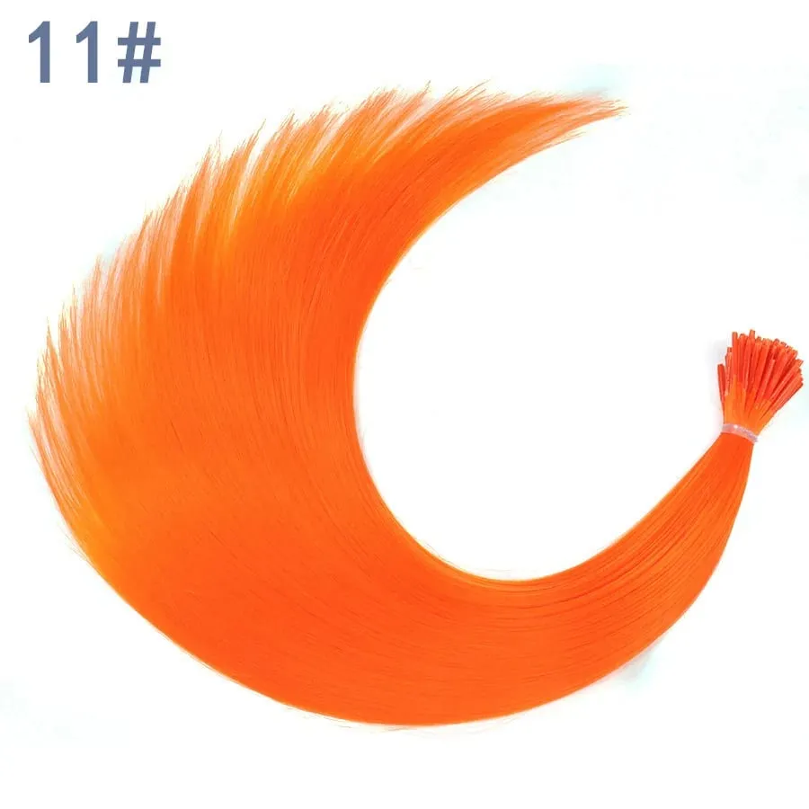 50 Strands/Pack Synthetic Colored I-Tip Stick Hair Extensions Straight Hair 16 Inch For Women High Temperature Fiber Hairpieces