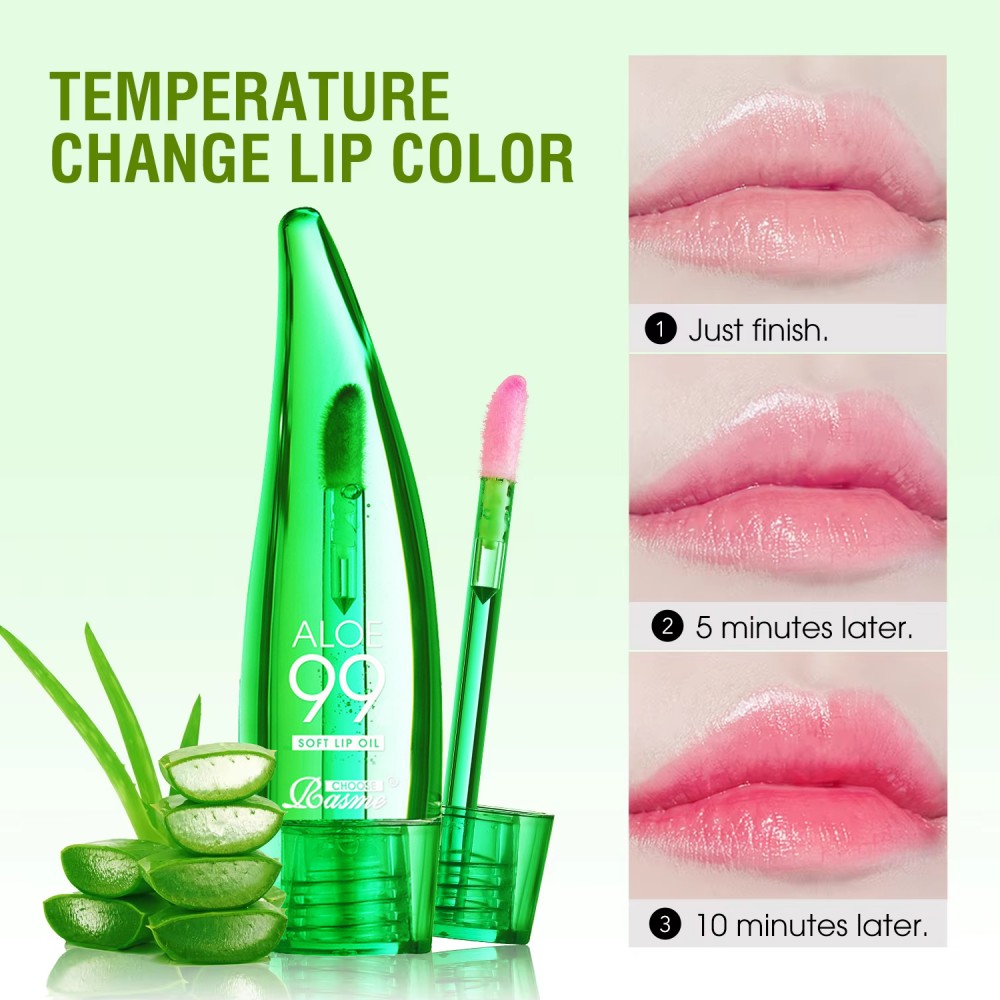 Brilho labial hidratante de aloe vera, sensação quente, mudança de cor, óleo labial de longa duração, umidade
