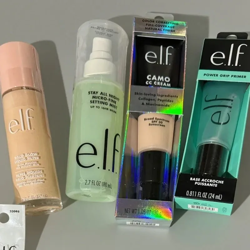 Elf Pra Solek Hijau dan Merah Jambu Warna Kulit Sekata Asas Pelembap dan Pengasingan Tahan Lama Semburan Kemasan Cecair Foundation Essence