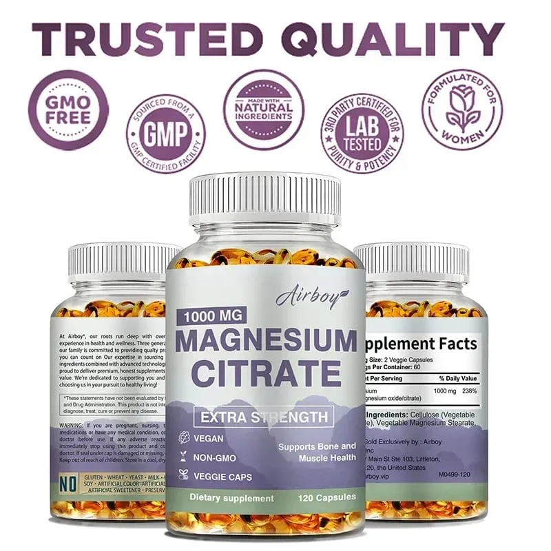 Magnesium Citrate - Supplement for Stress Relaxation Bone Sleep Heart Health Nerve Muscle & Metabolism