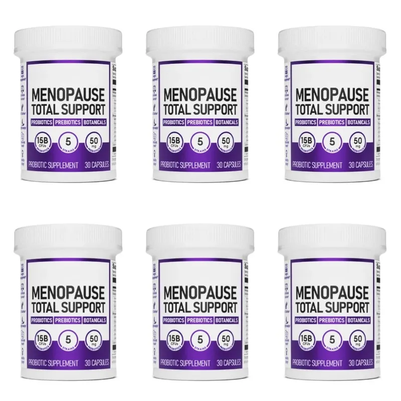 Cápsulas probióticas de suporte total da menopausa 15 bilhões de UFC 5 cepas prebióticas para microbioma digestivo bem-estar adulto 30 contagens