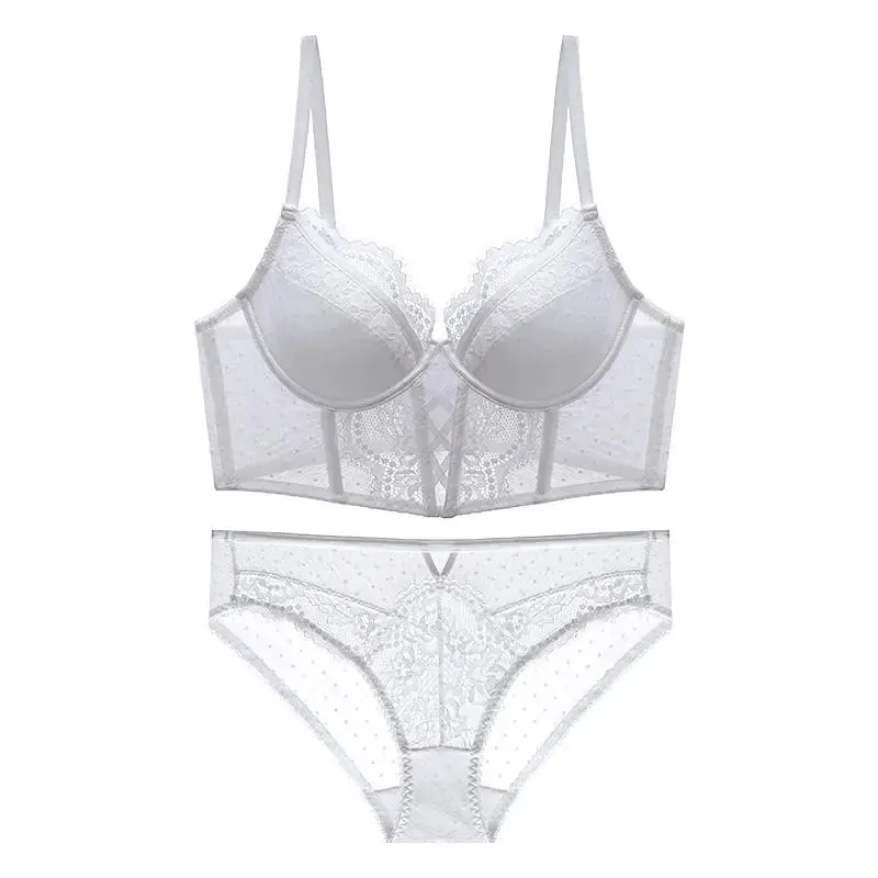 Renda francesa push up conjunto de roupa interior mulher sutiã fino underwire sheer ruched chemise macio petite pequeno busto S-XL petite elegância