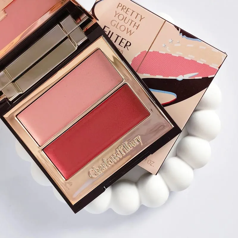 Charlotte micro leve pó almofada de ar pequena placa de ouro ajuste em pó 2 cores pó blush essência óleo tilbury cosméticos