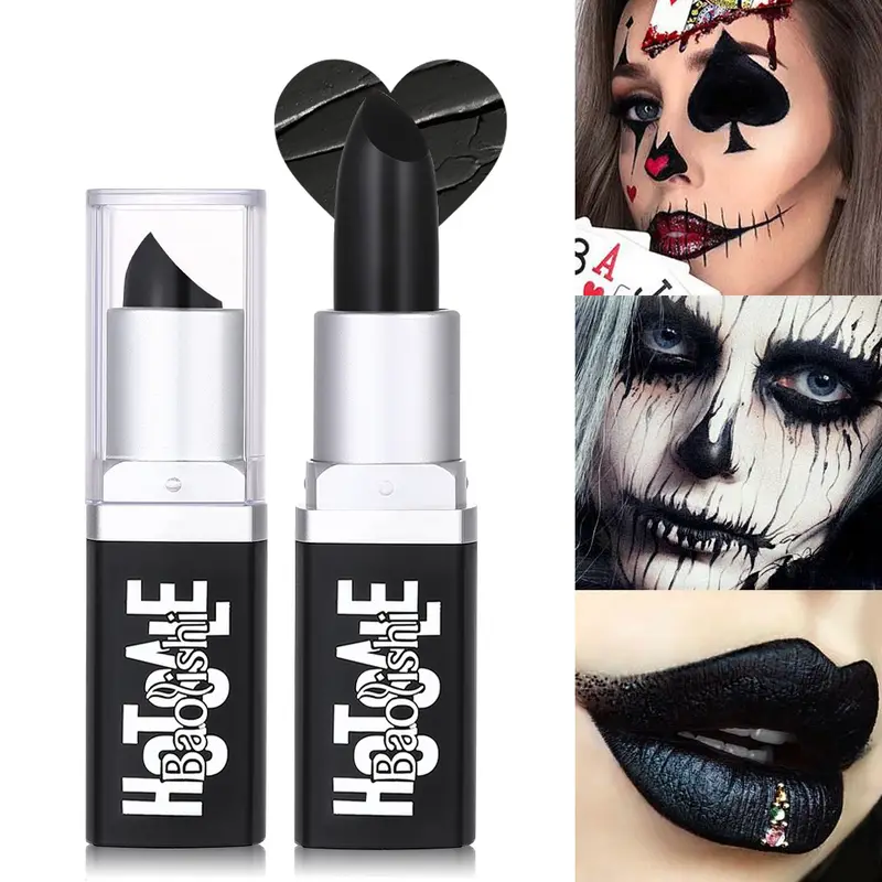 Batom preto fosco perolado textura dupla batom escuro halloween criativo cos maquiagem labial personalizada