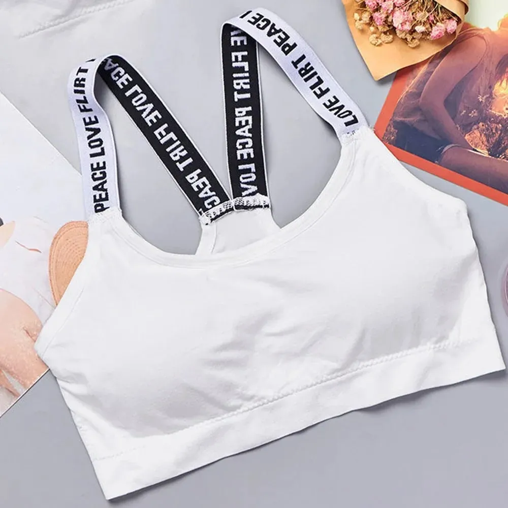Comfortable Workout Activewear Without Underwire Sports Underwear Women Yoga Fitness Seamless Crop Top Wide Letter