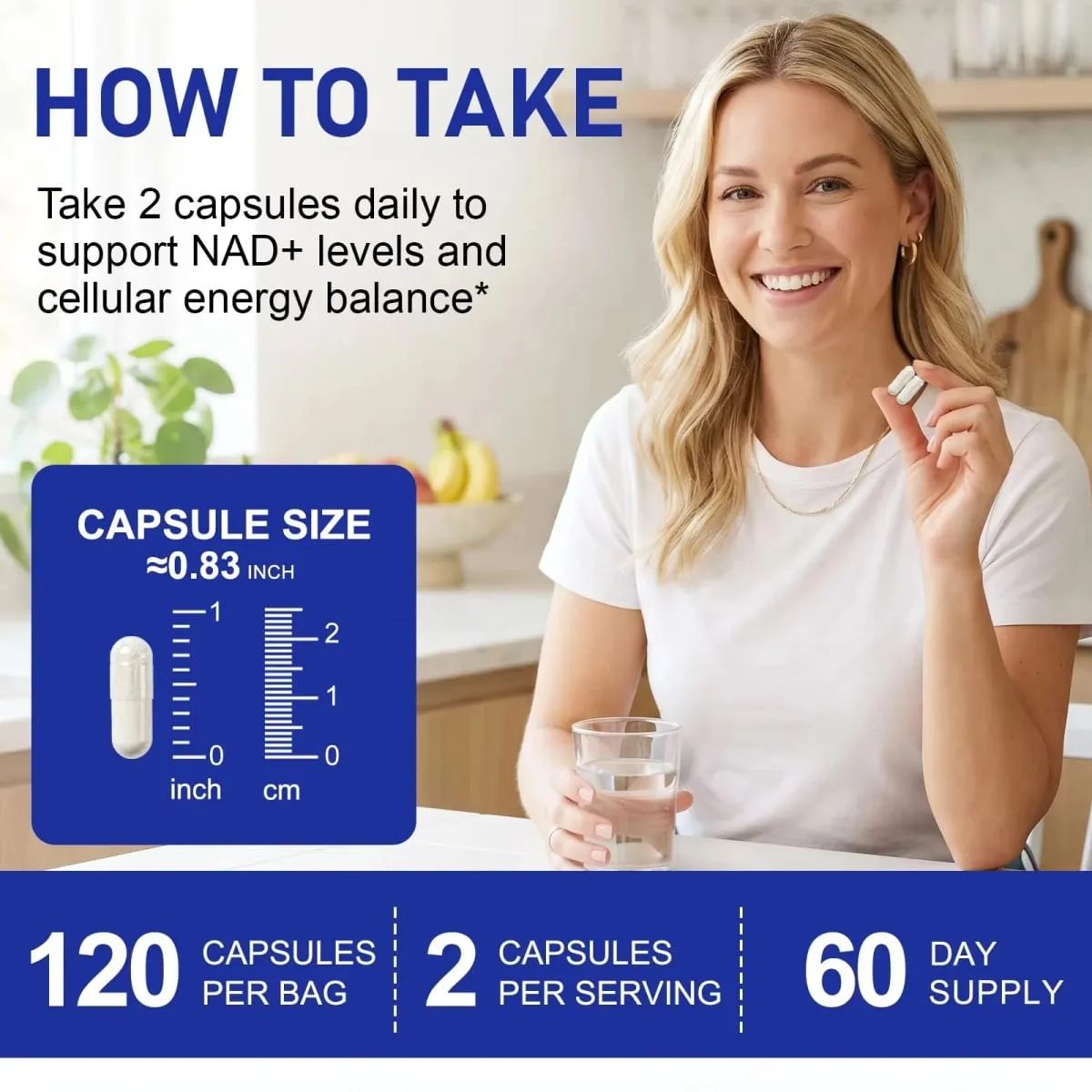 Cápsulas NMN NAD + e suporte de energia celular com TMG Quercetina Resveratrol Função mitocondrial e saúde antioxidante 120 contagens