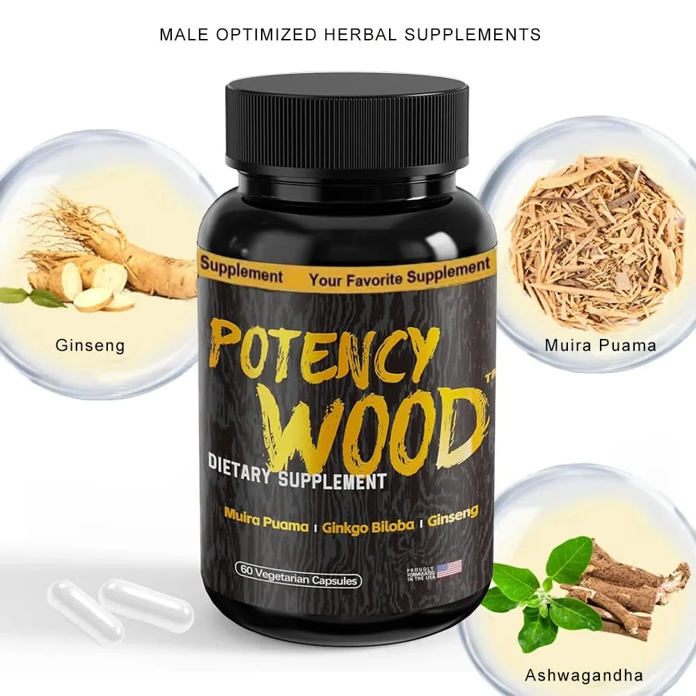 Cápsulas Potency Wood Vitality Boost - Suplemento Energy Libido Focus - Ginseng Ashwagandha Herbal Supplements 60 Cápsulas