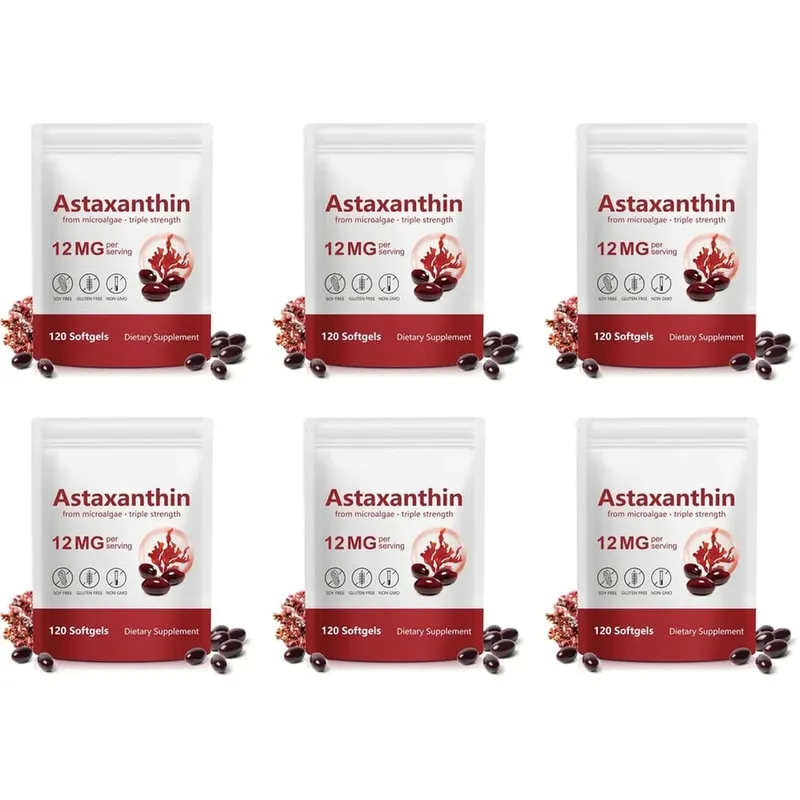 Astaxantina Softgels 12 mg de microalgas Suporte antioxidante de força tripla para o envelhecimento da pele Saúde ocular 120 Softgels