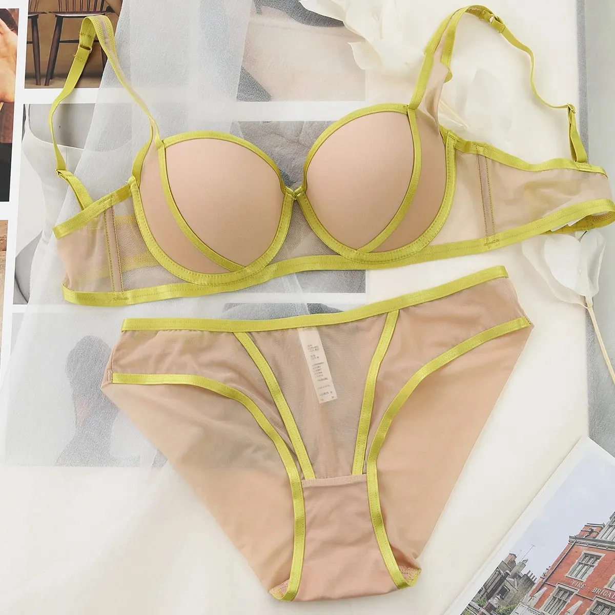 2026 New 5 Contrast Color Half Cup Thicken Push Up Lingerie Sets For Women Sexy Underwear Big Size 75-85 BCD Fashion Bra Panties