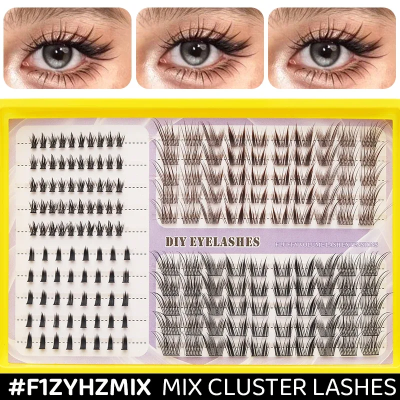 Fluffy Mixed DIY Cluster Lash Extensions 20 Linhas Volume Cílios Individuais Dramático D Curl Grosso Cluster Cílios