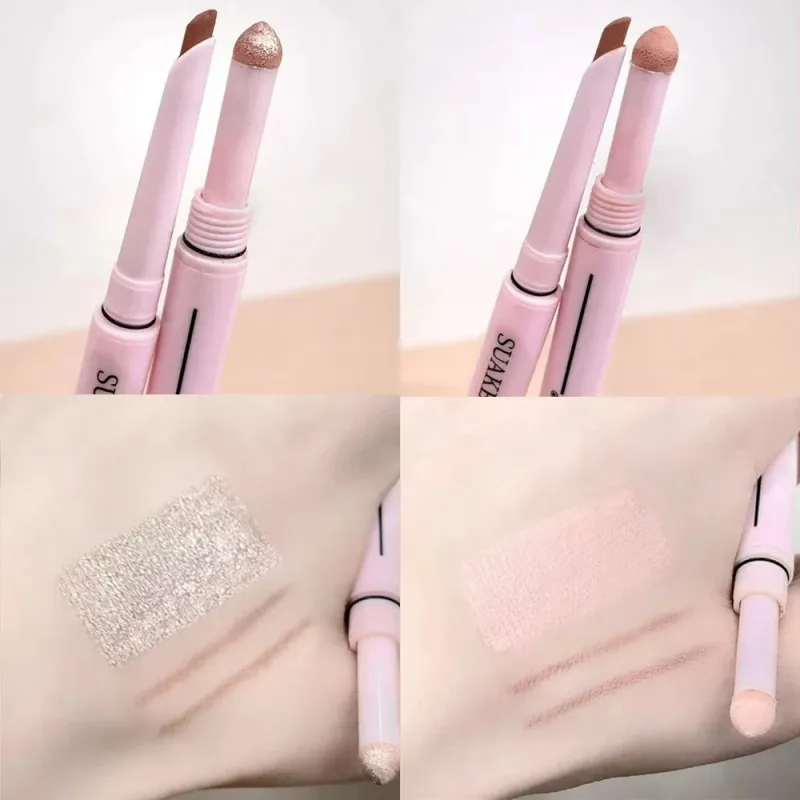 Caneta aegyosal fosca com glitter de extremidade dupla, destaque e sombra, maquiagem para os olhos, delineador em gel para bicho da seda
