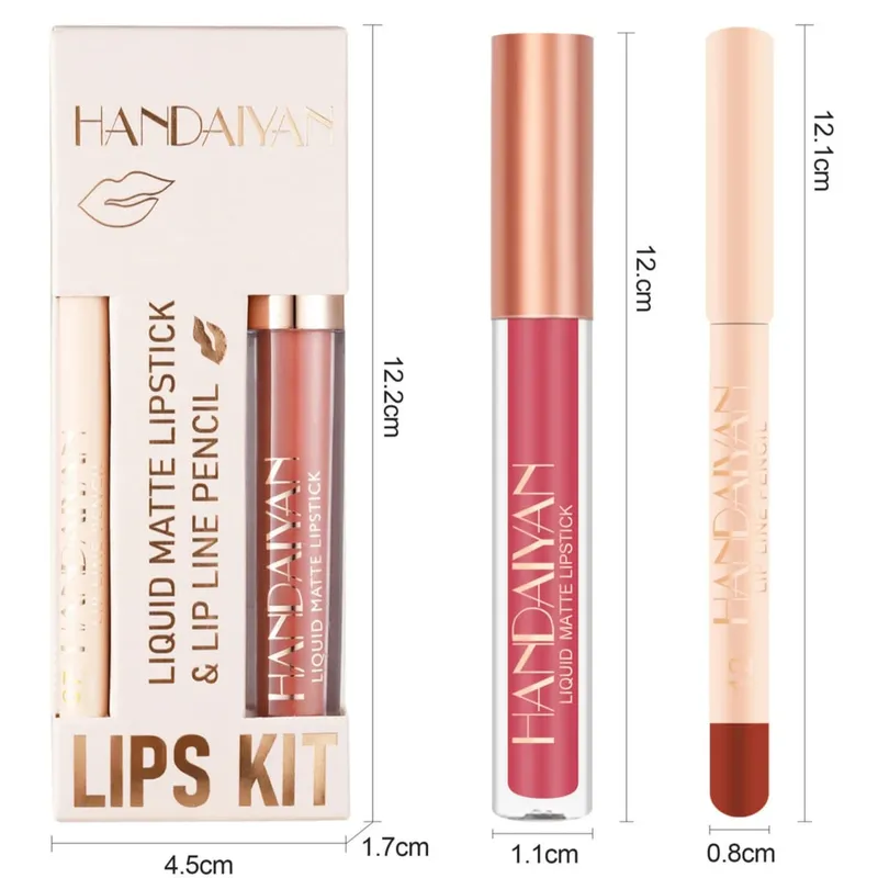 Women's 2-in-1 Lipstick Set with Lip Liner Waterproof Long-lasting Korean Makeup Matte Finish Cosmetics Kit Free Shipping