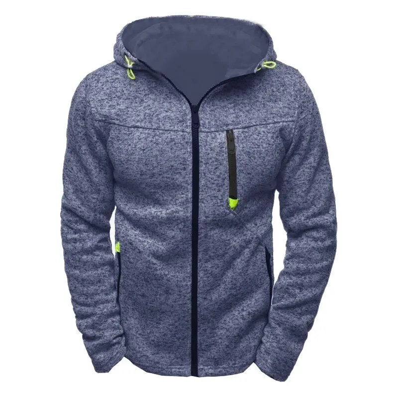 Moletom com capuz masculino com bolsos laterais com zíper de lã fina cor sólida agasalho casual diário com capuz ao ar livre mangas compridas
