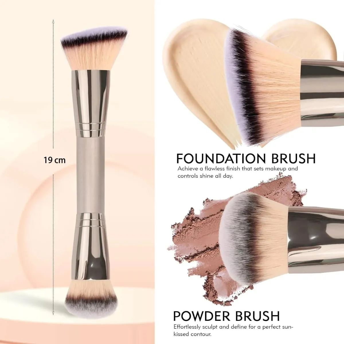 Pincel de base com ponta dupla para pó líquido, blush, corretivo, contorno, ferramenta de maquiagem profissional com bolsa de viagem para mulheres e meninas