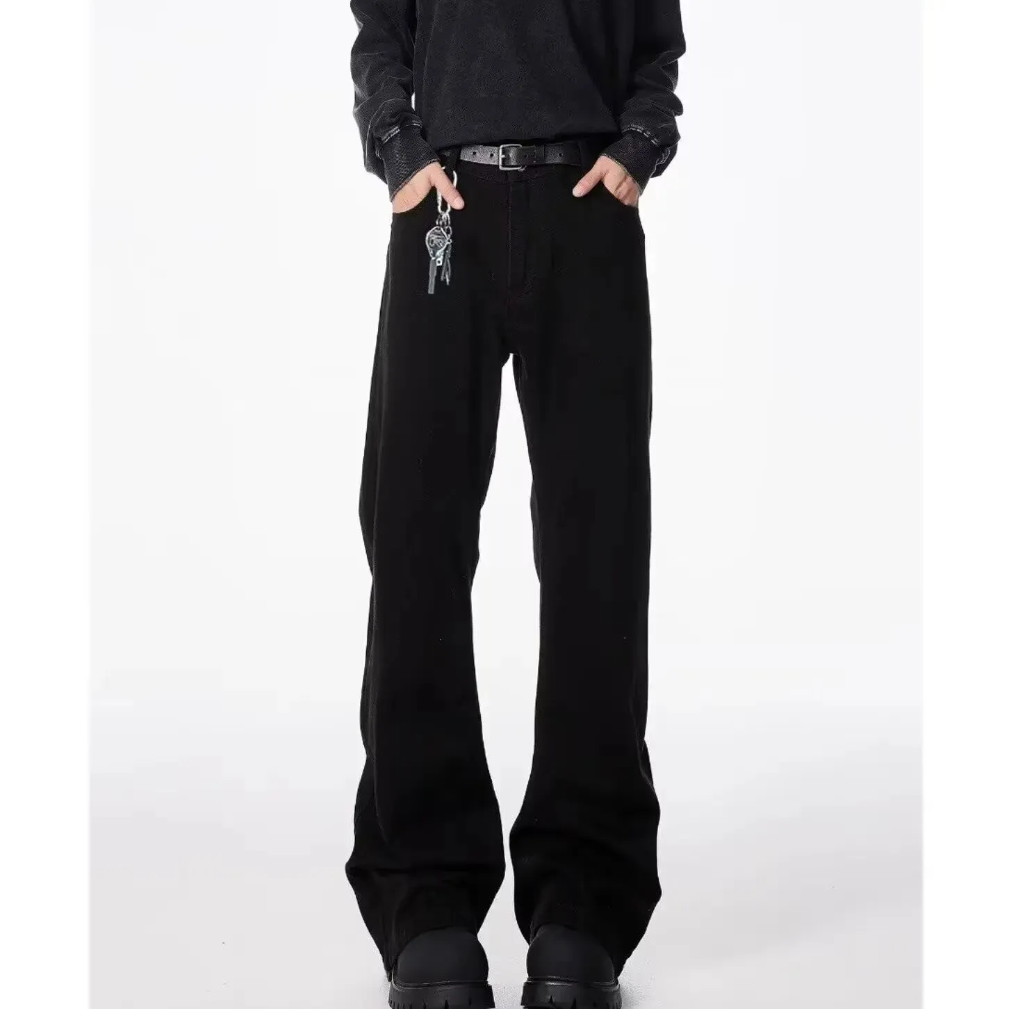 American basic washed black micro flared jeans men's stretch straight leg solid color slim fit straight leg versatile pants