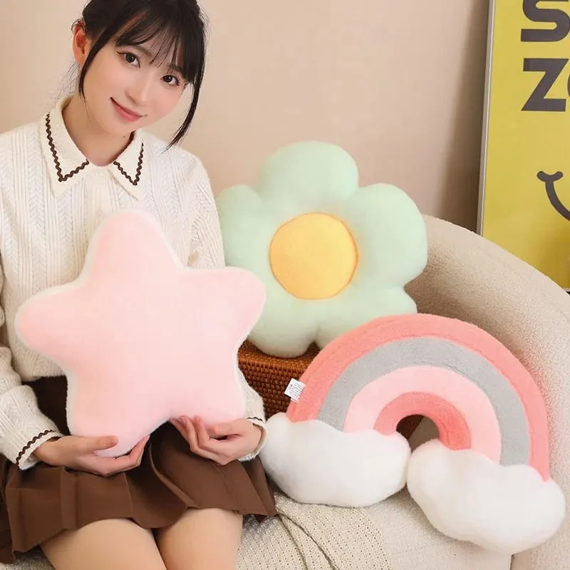 Candy Color Rainbow Cloud Star Moon Plush Pillow Stuffed Soft Flower Toy Throw Pillow Cushion Home Sofa Decor Gift for Friend