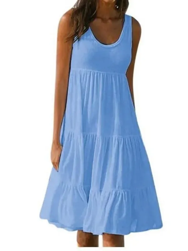 Oversized O Neck Sleeveless Ruffles Loose Beach Dress Women Boho Solid Color Plus Size Elegant Sundress Club Party Vestidos