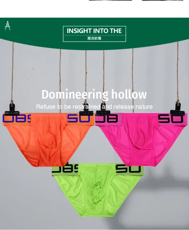 Cuecas masculinas de mistura de nylon, cuecas respiráveis ​​com letras de chifre em relevo, cintura elástica larga, cor fluorescente, roupa íntima sexy