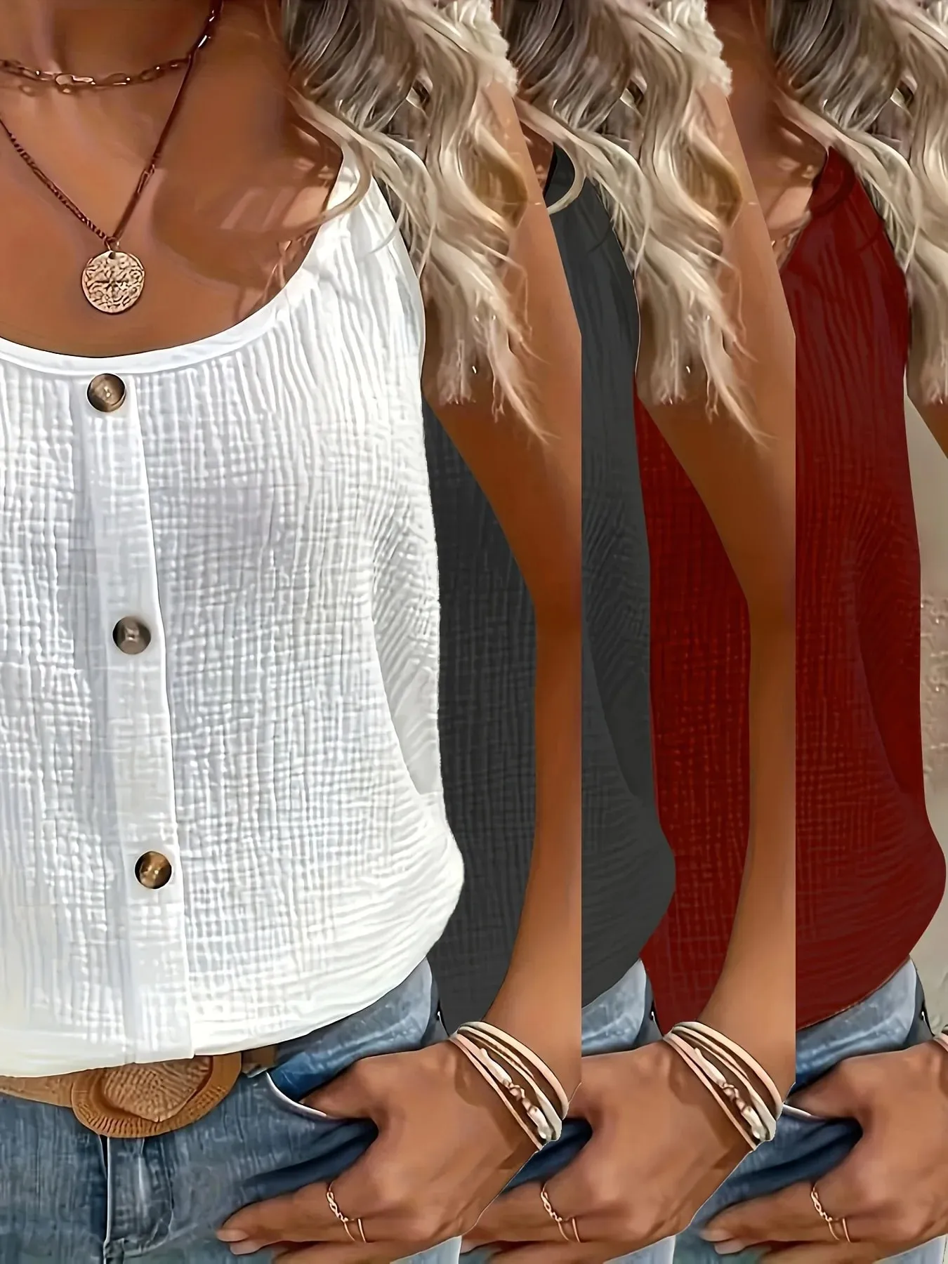 Verão cor sólida elástica confortável camisola regata 3 peças conjunto para passeios em casa, viagens e férias