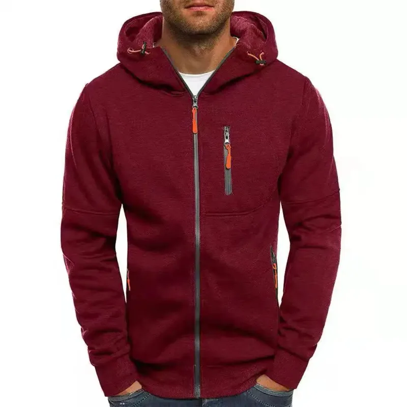 เสื้อกันหนาวผู้ชายเสื้อสเวตเตอร์ถัก Hooded Jacket กระเป๋าซิป Jacquard เสื้อแจ็คเก็ตกีฬาฟิตเนสกลางแจ้งวิ่งกีฬาสีทึบ — image 13