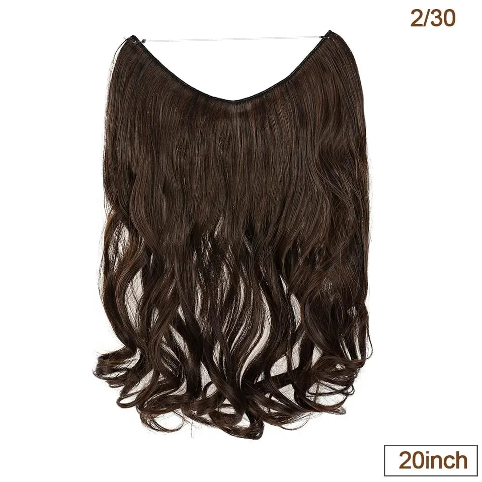 Extensões de cabelo de fio invisível sintético fio transparente ajustável longo ondulado encaracolado secreto hairpiece 20 Polegada para mulher