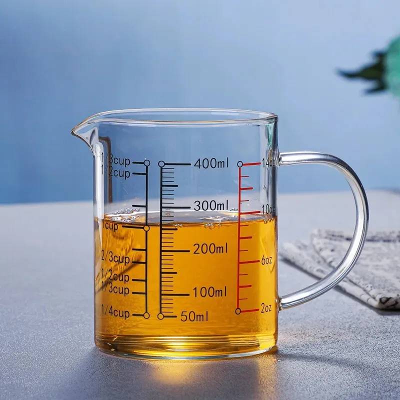 Tasses à mesurer en verre Borosilicate, tasse à échelle en verre transparent avec poignée, bec en forme de V, bécher à mesurer en verre de cuisine