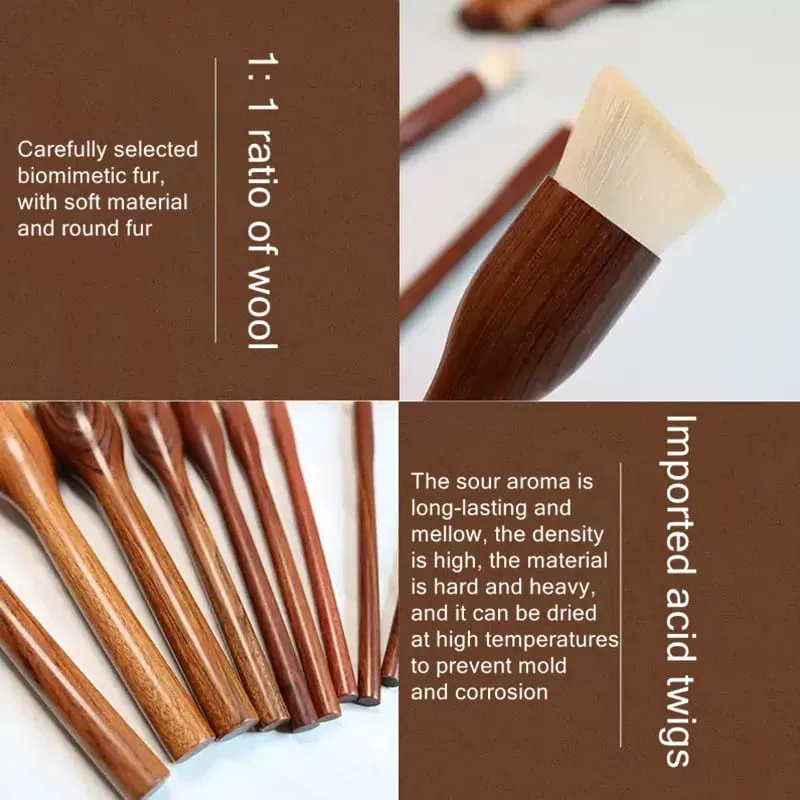 10PCS Sandalwood Makeup Brushes Set Powder Blush Foundation Blender Sculpting Eye Shadow Professional Beauty Make Up Brush